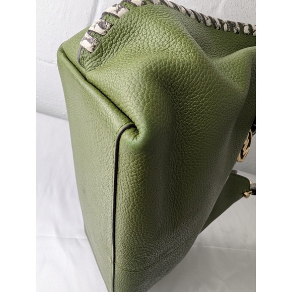 Michael Kors Joan Slouchy Shoulder Hobo Bag Mk Signature Green With Snake Accent - Picture 8 of 15